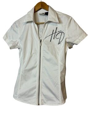 Harley Davidson Women's Short Sleeve Top White Cotton embellished Women’s Sz S.